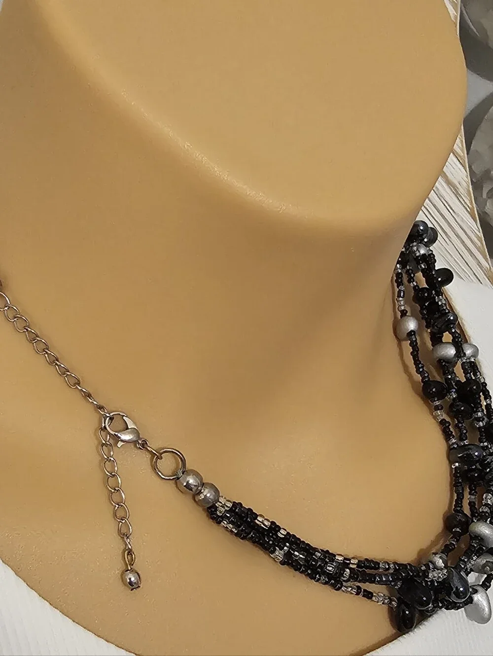 Multi-Strand Black & Silver Beaded Necklace - Women Jewelry